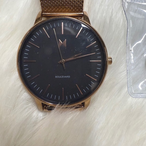 MVMT Boulevard Rose Gold Mesh Band Black Face Women's Watch - Picture 2 of 3